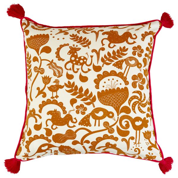Чехол на подушку, белый, золотисто-коричневый 50x50 см IKEA УРСПРУНГЛИГ 004.347.48 - фото 1