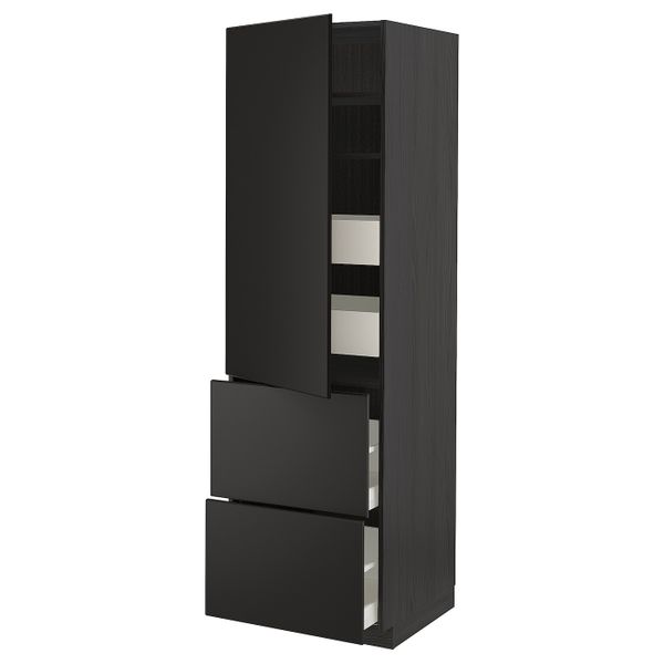 Высокий шкаф + полки/4ящ/двр/2фасада, черный/Кунгсбакка антрацит 60x60x200 см IKEA МЕТОД / МАКСИМЕРА 793.726.10 - схема-чертеж с размерами