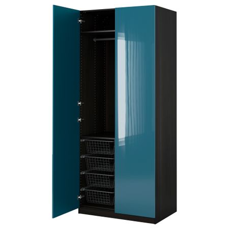 Гардероб ПАКС, черно-коричневый, Фардаль глянцевый/бирюзовый (100x60x236 см)