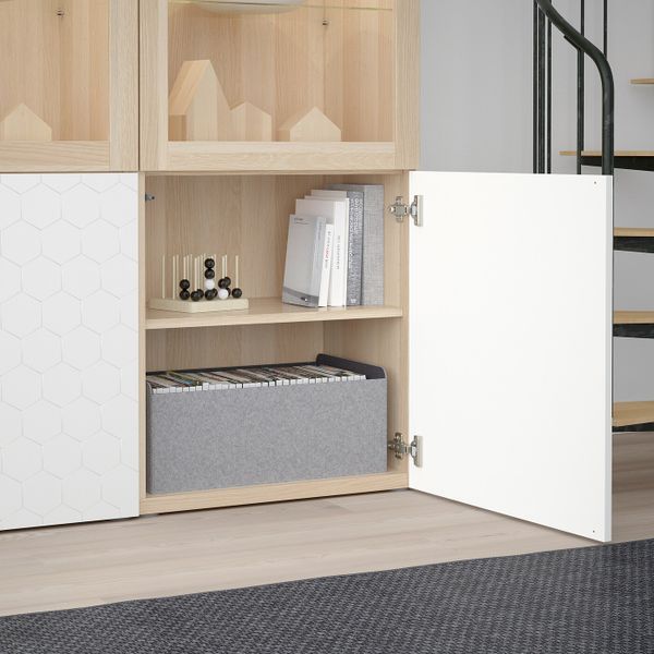 Комбинация для хранения + стеклянная дверц, под беленый дуб/вассвикен белый прозрачное стекло 120x40x192 см IKEA БЕСТО - схема-чертеж с размерами