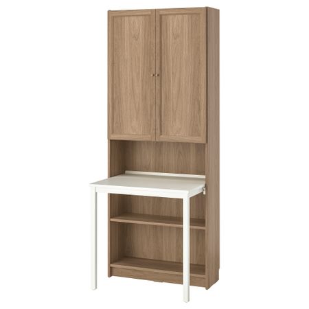 Стеллаж с письменным столом, под дуб, белый, 80x202 см IKEA BILLY БИЛЛИ, OXBERG ОКСБЕРГ 795.639.40