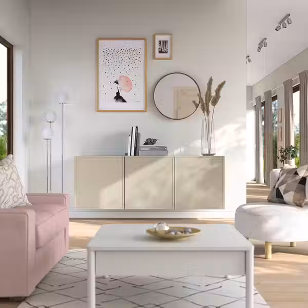 BESTÅ Комбинация настенных шкафов - белый/Krukmakare бежевый 180x42x64 см - схема-чертеж с размерами