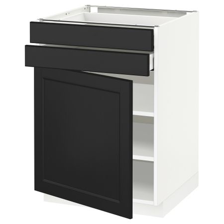 Напольный шкаф с дверцей, 2 ящиками МЕТОД / МАКСИМЕРА, белый, Лаксарби черно-коричневый