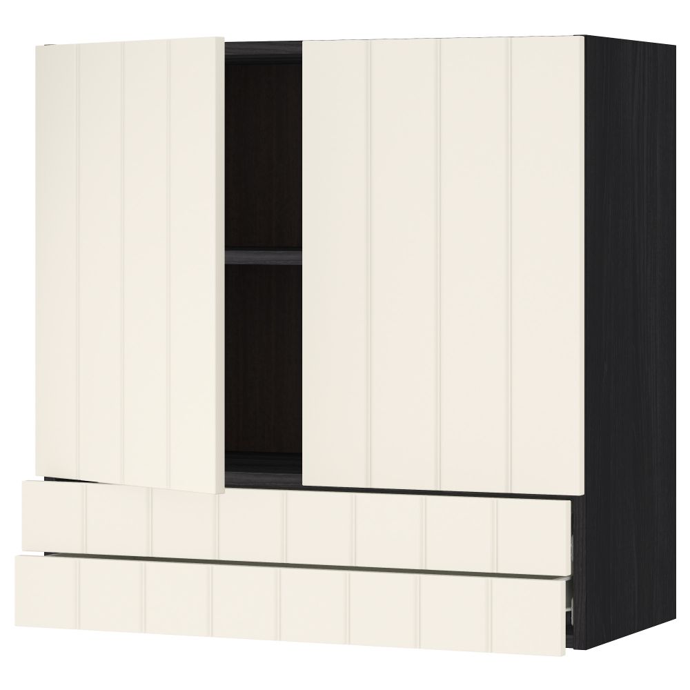 Навесной шкаф, 2 дверцы, 2 ящика МЕТОД / ФОРВАРА, черный, Хитарп белый с оттенком - схема-чертеж с размерами