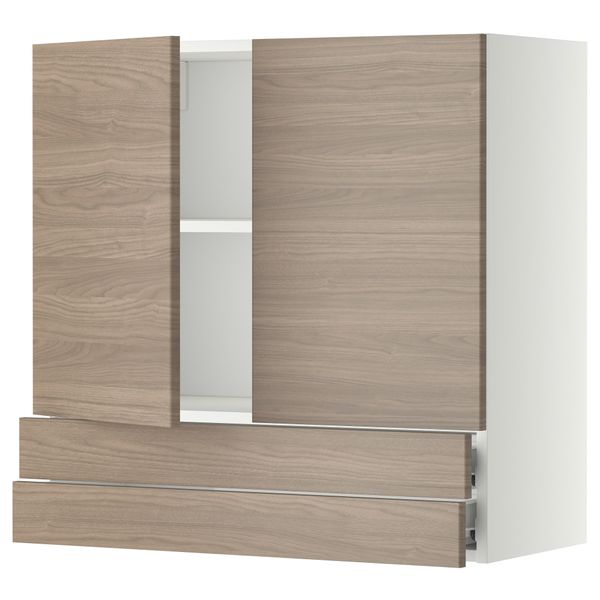 Навесной шкаф, 2 дверцы, 2 ящика МЕТОД / ФОРВАРА, белый, Брокхульт светло-серый - фото 1