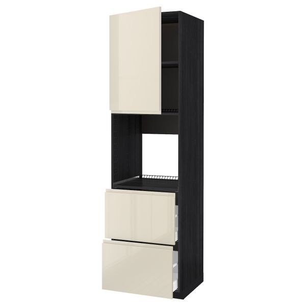 Высокий шкаф для духовки + дверца, 2 форнтальных, 2 высоких ящ, черный, Воксторп глянцевый светло-бежевый 60x60x220 см IKEA - схема-чертеж с размерами