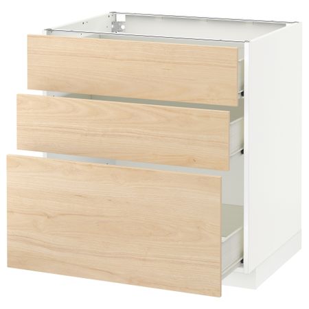 Напольный шкаф с 3 ящиками МЕТОД / ФОРВАРА, белый, Аскерсунд ясень под светлый ясень