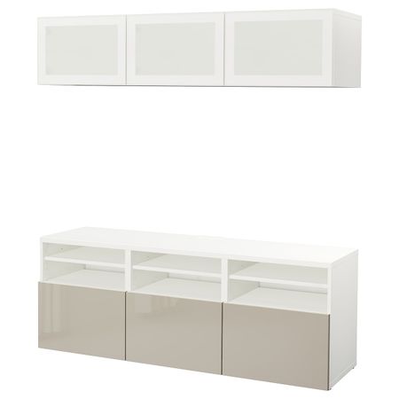 Шкаф для ТВ, комбинированный, стекляные дверцы, белый/Сельсвикен глянцевый, бежевый матовое стекло 180x42x192 см IKEA BESTÅ