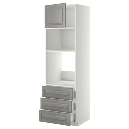 Высокий шкаф для духовки/СВЧ дверца, 3 ящика МЕТОД / ФОРВАРА, белый, Будбин серый