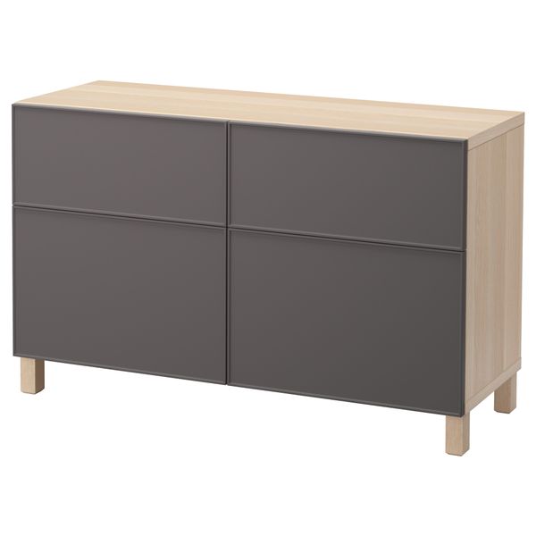 Комбинация для хранения с дверцами, ящиками БЕСТО, под беленый дуб, Грундсвикен темно-серый (120x40x74 см) - фото 1