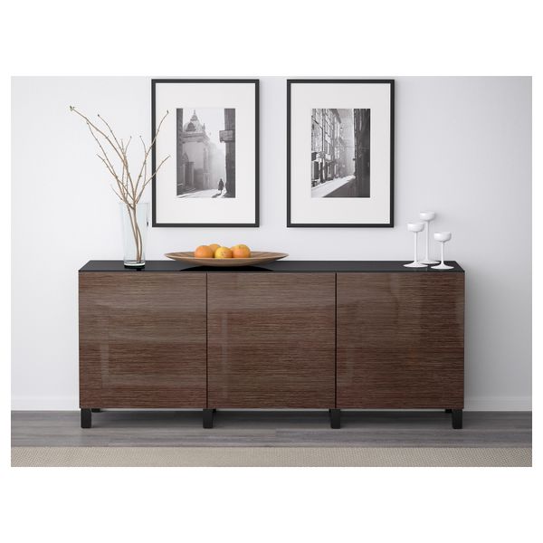 Комбинация для хранения с дверцами БЕСТО, черно-коричневый, Сельсвикен глянцевый/коричневый (180x40x74 см) - схема-чертеж с размерами