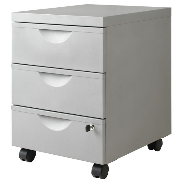 Тумба на колесиках с 3 ящиками ЭРИК, серебристый (41x57 см) - фото 1