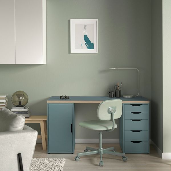 Письменный стол, серо-бирюзовый, черный, 140x60 см IKEA ALEX АЛЕКС, LAGKAPTEN ЛАГКАПТЕН 095.235.18 - схема-чертеж с размерами
