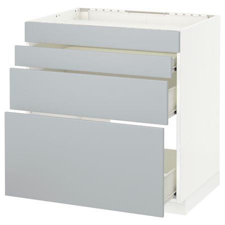 Напольный шкаф для духовки, 4фасада, 3 ящика МЕТОД / ФОРВАРА, белый, Веддинге серый
