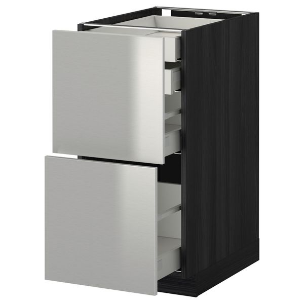 Напольный шкаф 2 фронтальные панели, 2 нижних, 1 средний, 1 высокий ящик МЕТОД / МАКСИМЕРА, черный, Гревста нержавеющ сталь - фото 1