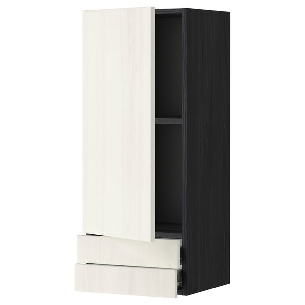 Навесной шкаф с дверцей, 2 ящика МЕТОД / ФОРВАРА, черный, Росдаль белый - схема-чертеж с размерами