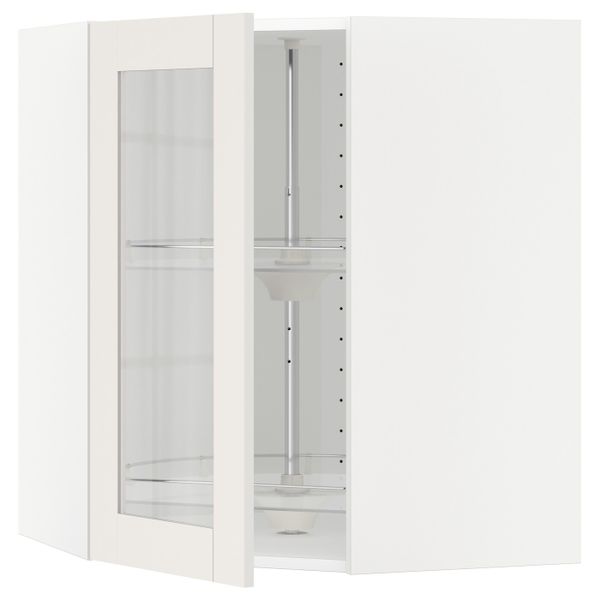 Угловой навесной шкаф с вращающейся секция, стеклянная дв, белый/Сэведаль белый 68x80 см IKEA METOD МЕТОД 292.231.75 - фото 1