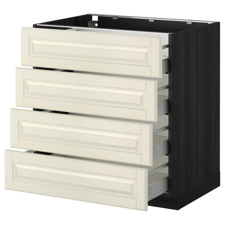 Напольный шкаф 4 фронтальных панели, 4 ящика МЕТОД / МАКСИМЕРА, черный, Будбин белый с оттенком