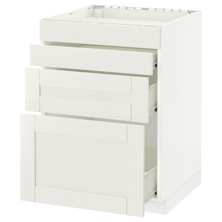 Напольный шкаф для духовки, 4фасада, 3 ящика МЕТОД / ФОРВАРА, белый, Сэведаль белый