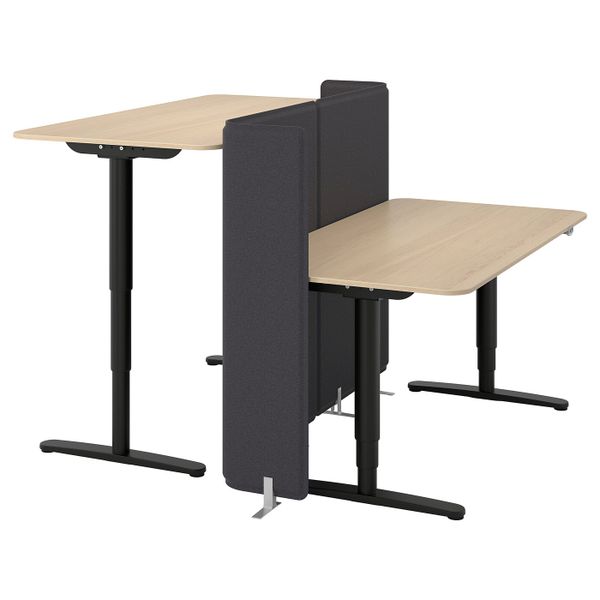 Стол-трансформер с экраном, дубовый шпон, беленый, черный 160x160 120 см IKEA БЕКАНТ 892.892.67 - фото 1