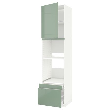 Высокий шкаф для духовки комбинированный, духовка + дверца, 2 ящика МЕТОД / МАКСИМЕРА, белый, Калларп светло-зеленый