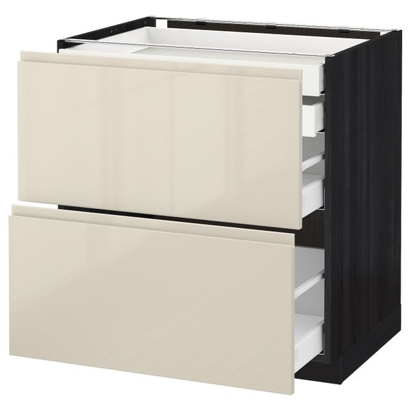 Напольный шкаф 2 фронтальные панели, 2 нижних, 1 средний, 1 высокий ящ, черный, Воксторп глянцевый светло-бежевый 80x60 см IKEA - схема-чертеж с размерами