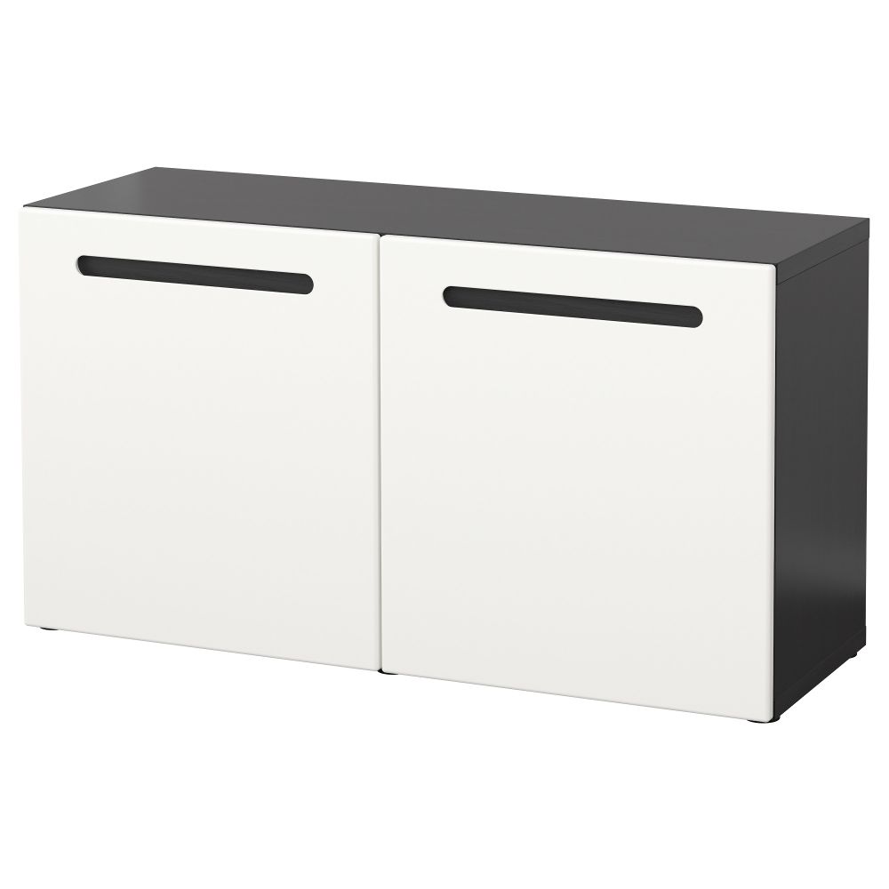 Стеллаж с дверьми БЕСТО, черно-коричневый, Марвикен белый (120x40x64 см) - схема-чертеж с размерами