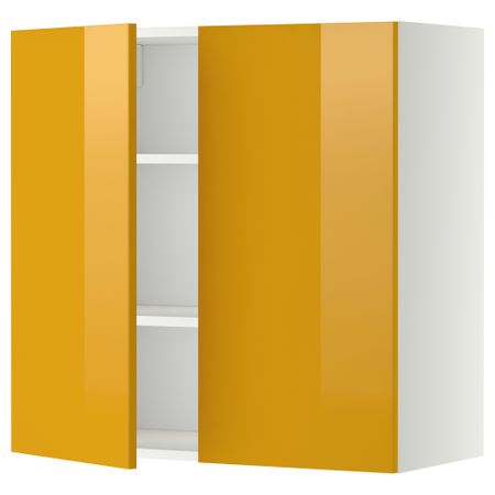 Навесной шкаф с полками, 2 дверцы МЕТОД, белый, Ерста желтый
