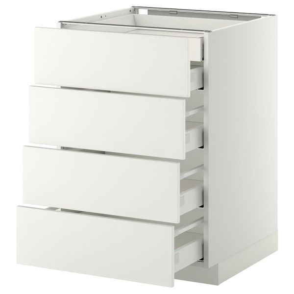 Напольный шкаф 4 фронтальных, 2 низких, 3 средних ящ, белый/Хэггеби белый 60x60 см IKEA METOD МЕТОД / MAXIMERA МАКСИМЕРА - фото 1