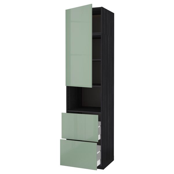 Высокий шкаф для СВЧ/дверца/2ящика МЕТОД / МАКСИМЕРА, черный, Калларп светло-зеленый - схема-чертеж с размерами