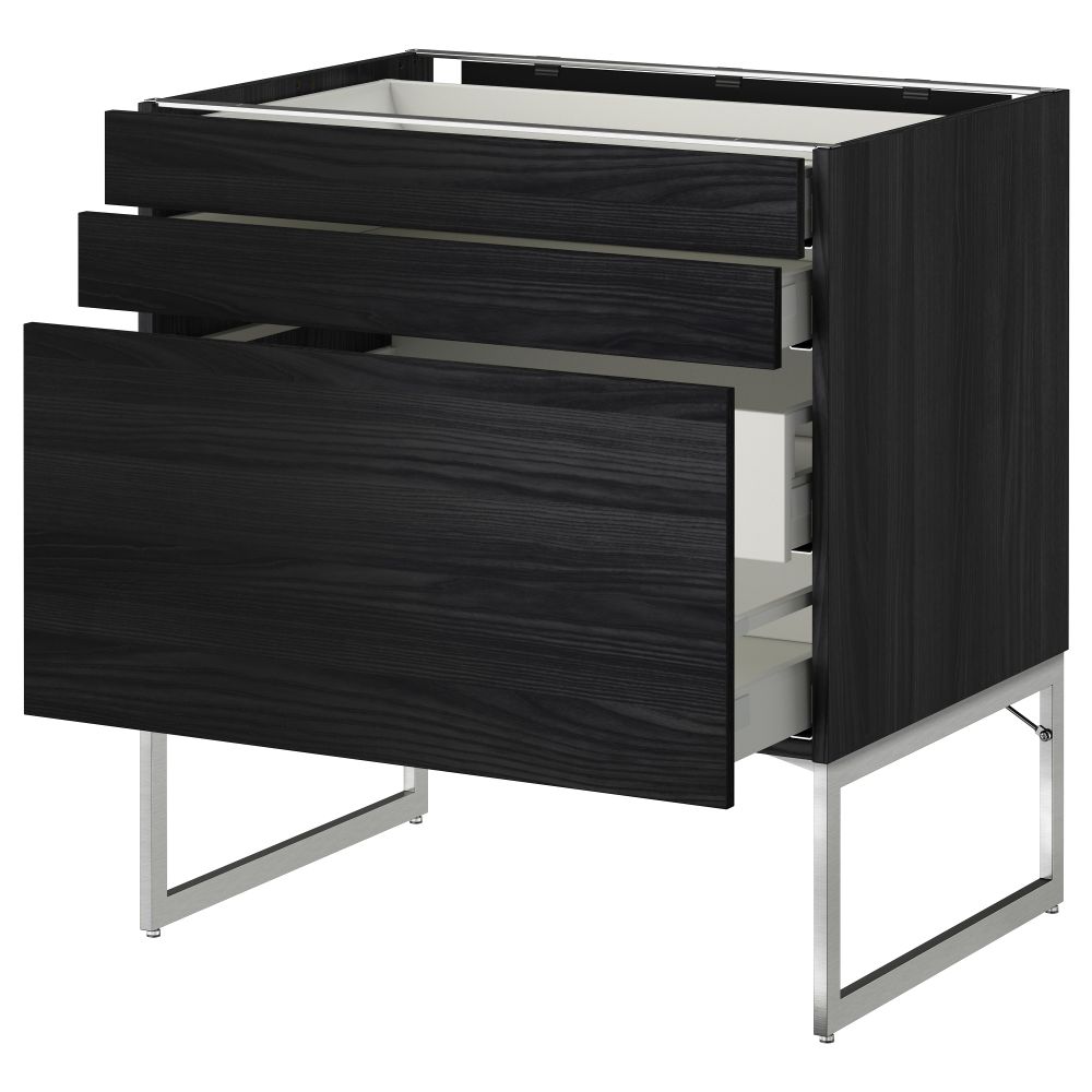 Напольный шкаф 3 фронтальных панели, 2 нижних, 2 средних ящика МЕТОД / МАКСИМЕРА, черный, Тингсрид черный - схема-чертеж с размерами