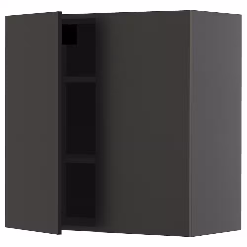METOD Навесной шкаф с полками/2дверцы - черно-серый/Nickebo матовый антрацит 80x80 см - фото 1