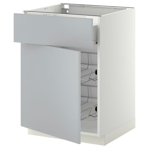 Напольный шкаф с проволочной корзиной, ящиком, дверью МЕТОД / ФОРВАРА, белый, Веддинге серый - схема-чертеж с размерами