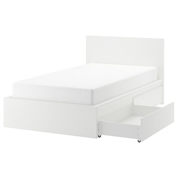 MALM Каркас кровати+2 кроватных ящика - белый/Luröy 120x200 см - фото 1