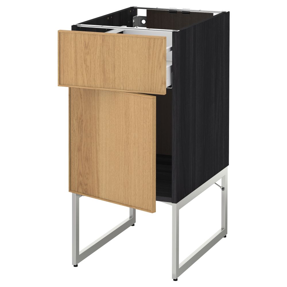 Напольный шкаф с ящиком, дверью МЕТОД / МАКСИМЕРА, черный, Экестад дуб - схема-чертеж с размерами