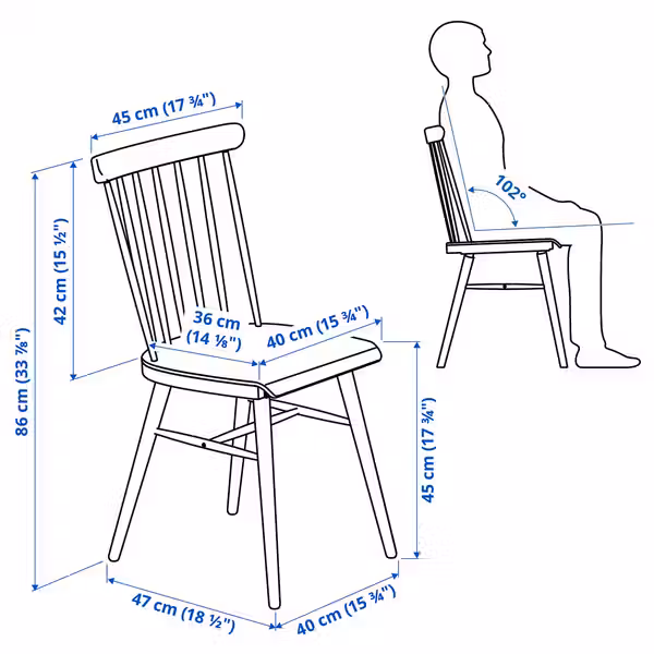LISABO / HÖGVED ХЁГВЕД Стол и 2 стула - ясеневый шпон/березовый шпон 88 см - схема-чертеж с размерами