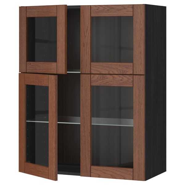 Навесной шкаф с полками, 4 стекло дверцы МЕТОД, черный, Филипстад коричневый (80x100 см) - схема-чертеж с размерами