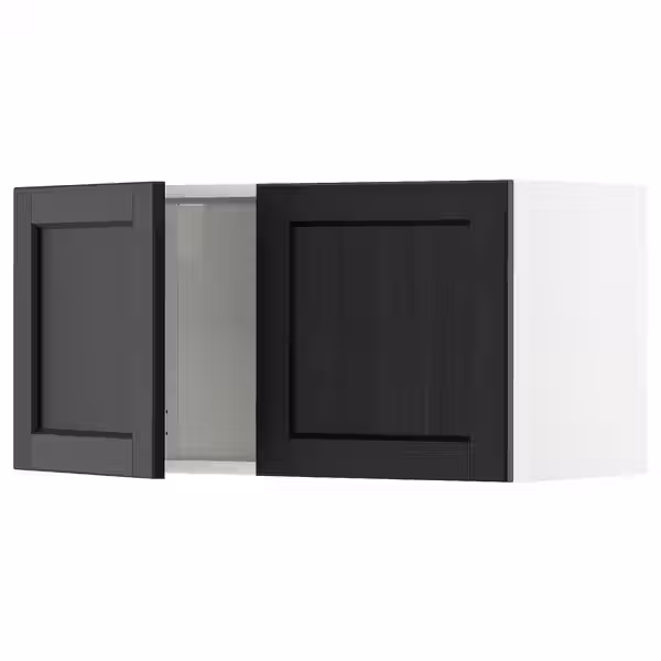 METOD Навесной шкаф с 2 дверцами - белый/Lerhyttan черная морилка 80x40 см - фото 1