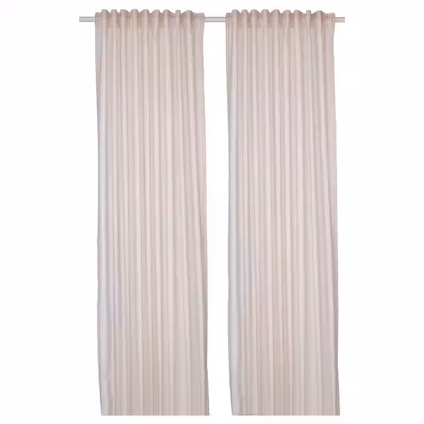 BYMOTT Гардины, 2 шт. - белый/бежевый в полоску/с лентой 120x300 см - фото 1