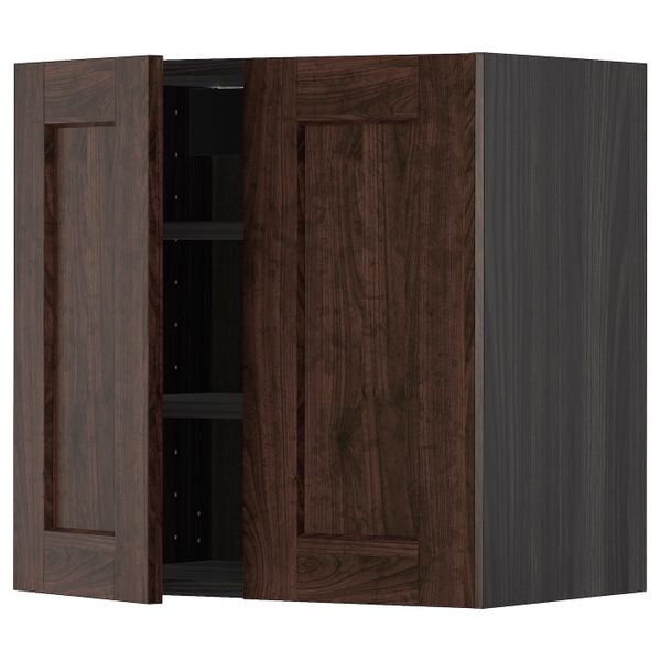 Навесной шкаф с полками/2дверцы, черный/Эдсерум коричневый 60x60 см IKEA МЕТОД 893.021.79 - схема-чертеж с размерами