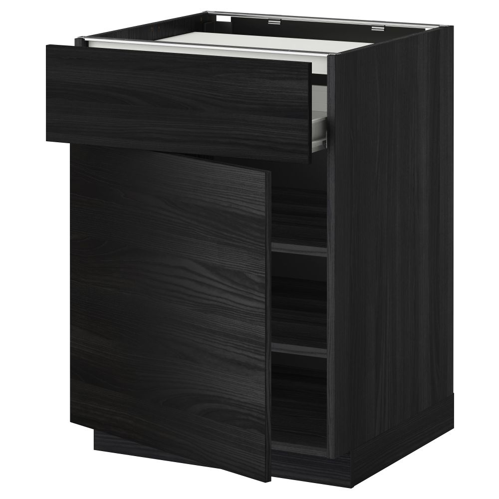 Напольный шкаф для варочной панели, ящик, полка, дверцы МЕТОД / ФОРВАРА, черный, Тингсрид черный (60x60 см) - фото 1