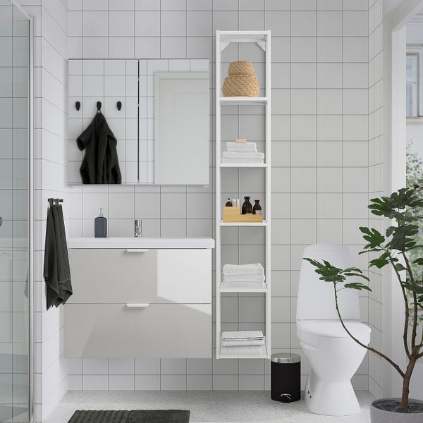 Комплект мебели для ванной,7 предм., глянцевый белый/ПИЛКОН смеситель 84x43x65 см IKEA FISKÅN ФИСКОН / TVÄLLEN ТВЭЛЛЕН - схема-чертеж с размерами