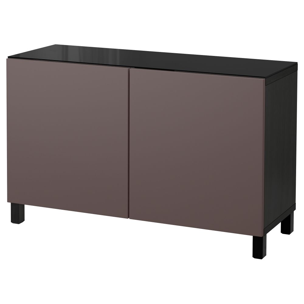 Комбинация для хранения с дверцами БЕСТО, черно-коричневый, Вальвикен темно-коричневый (120x40x74 см) - фото 1