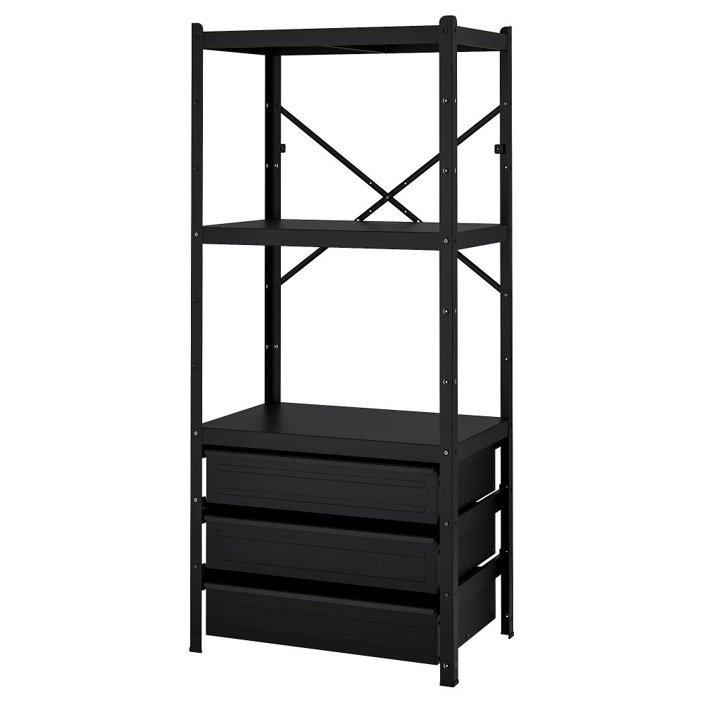 1 секция, полки, ящики, 85x55x190 см, черный IKEA BRORINGE БРУР-ИНГЕ 294.232.21 - фото 1