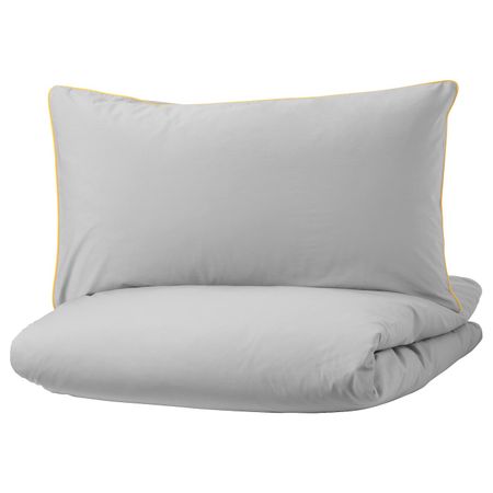 Пододеяльник и 1 наволочка, серый/желтый 150x200/50x70 см IKEA KUNGSBLOMMA КУНГСБЛОММА 904.231.42
