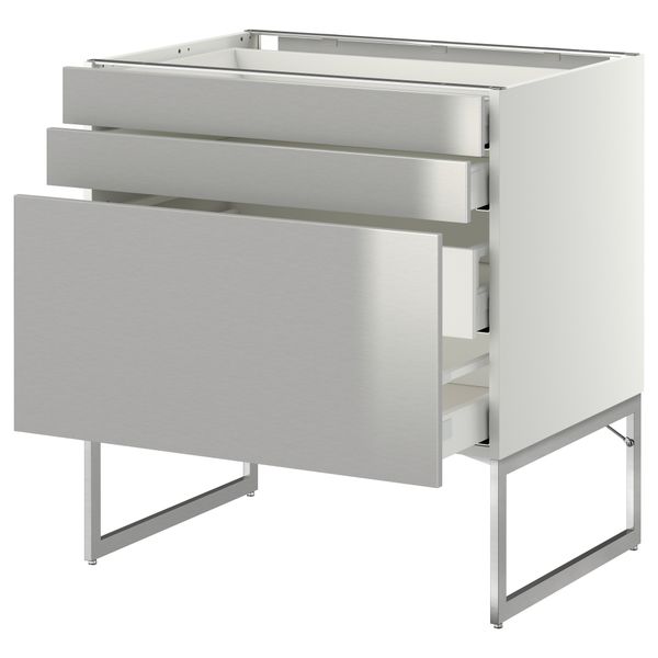 Напольный шкаф 3 фронтальных панели, 2 нижних, 2 средних ящика МЕТОД / МАКСИМЕРА, белый, Гревста нержавеющ сталь - схема-чертеж с размерами