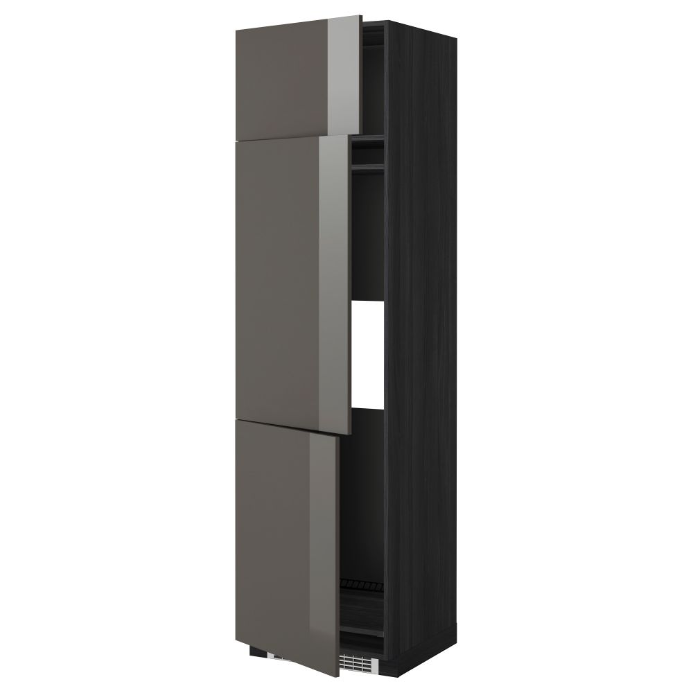 Высокий шкаф для холодильника или морозильника, с 3 дверями МЕТОД, черный, Рингульт серый - схема-чертеж с размерами
