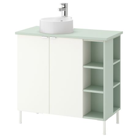 Шкаф под раковину с 2 дверцы, 2 открывающихся полки ЛИЛЛОНГЕН/ВИСКАН / ГУТВИКЕН, белый, бледно-зеленый (82x40x87 см)
