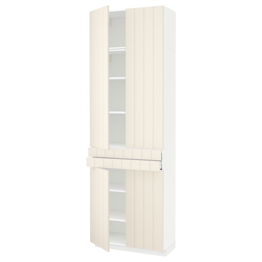 Высокий шкаф + полки, 2 ящика, 4 дверцы МЕТОД / МАКСИМЕРА, белый, Хитарп белый с оттенком (80x37x240 см) - схема-чертеж с размерами