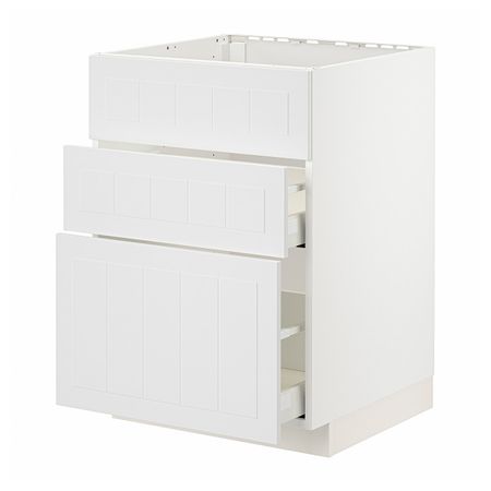 Шкаф под мойку+3фасада/2ящика, белый/Стенсунд белый 60x60 см IKEA METOD МЕТОД / MAXIMERA МАКСИМЕРА 794.096.99
